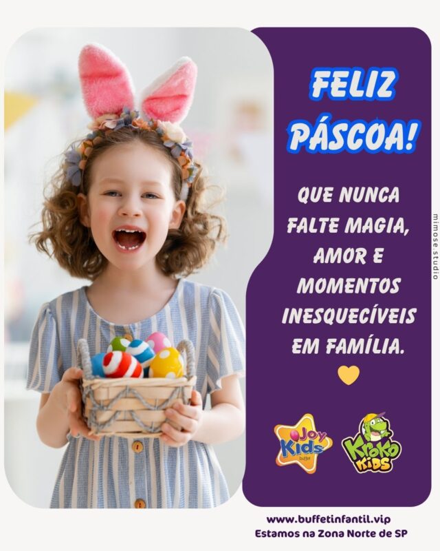 ✨ A alegria mais doce do ano chegou! Feliz Páscoa! 🐰🍫

Neste domingo tão especial, a Rede Joy Kids deseja que a sua casa se encha de sorrisos, abraços quentinhos e momentos inesquecíveis em família. A Páscoa é tempo de renovação, de esperança e, claro, de celebrar a vida com quem a gente mais ama! 💛

Para nós, não há presente mais valioso do que a alegria genuína no olhar de cada criança – seja ao encontrar os ovinhos escondidos na caça de hoje ou ao viver um dia de pura diversão. É exatamente essa energia incrível que nos move todos os dias! 🎢🥳

Que o coelhinho traga não só chocolates, mas muita paz, amor e união para você e todos os seus.

Conta aqui para a gente nos comentários: o que não pode faltar no seu domingo de Páscoa perfeito em família? 👇💬

Uma Páscoa cheia de JOY para todos nós! 🌟

#RedeJoyKids #FelizPáscoa #PáscoaEmFamília #AlegriaQueContagia #BuffetInfantil #MomentosJoyKids #DomingoDePáscoa